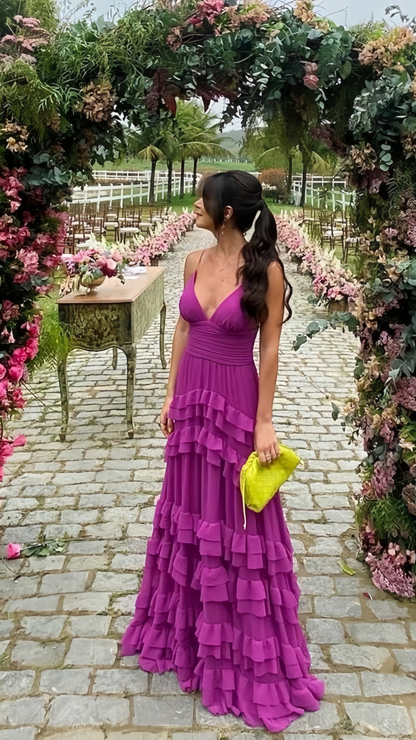 Purple Chiffon Evening Dresses, Senior Prom Dresses, Ruffles Party Dress