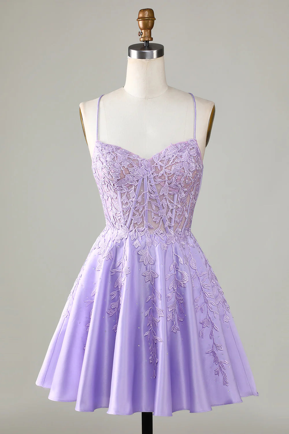 Purple Corset A-Line Satin Short Homecoming Dress with Lace