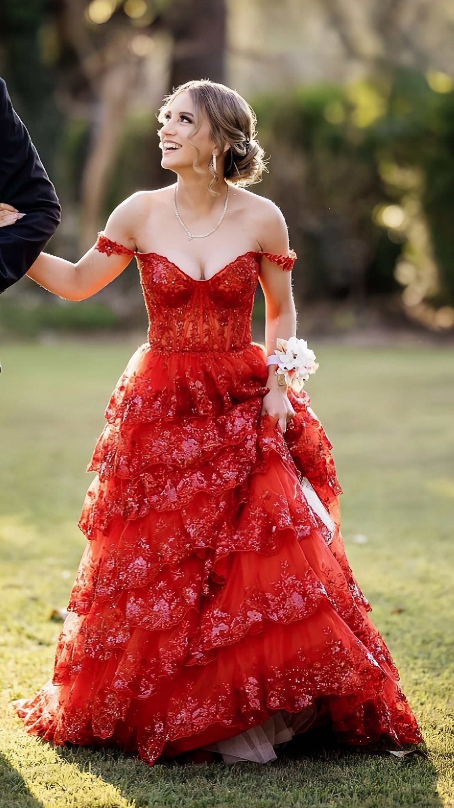 Red Lace Evening Prom Dresses, Long Formal Birthday Dresses