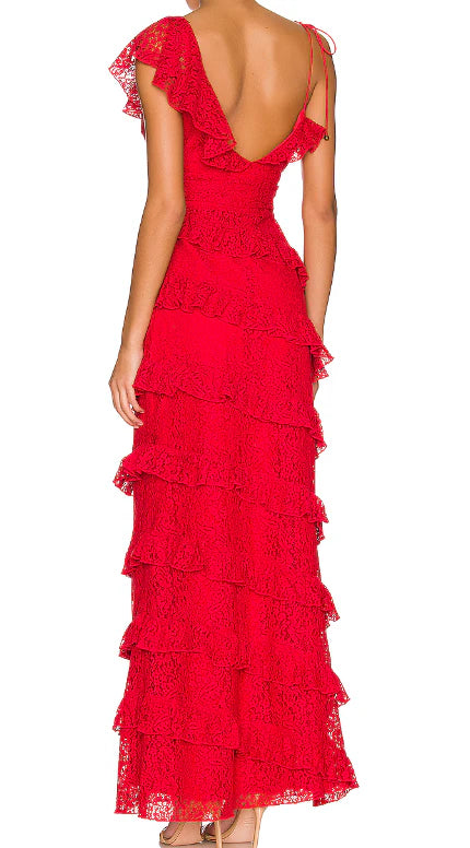 Red Lace Prom Dress Sheath Long Evening Party Dress