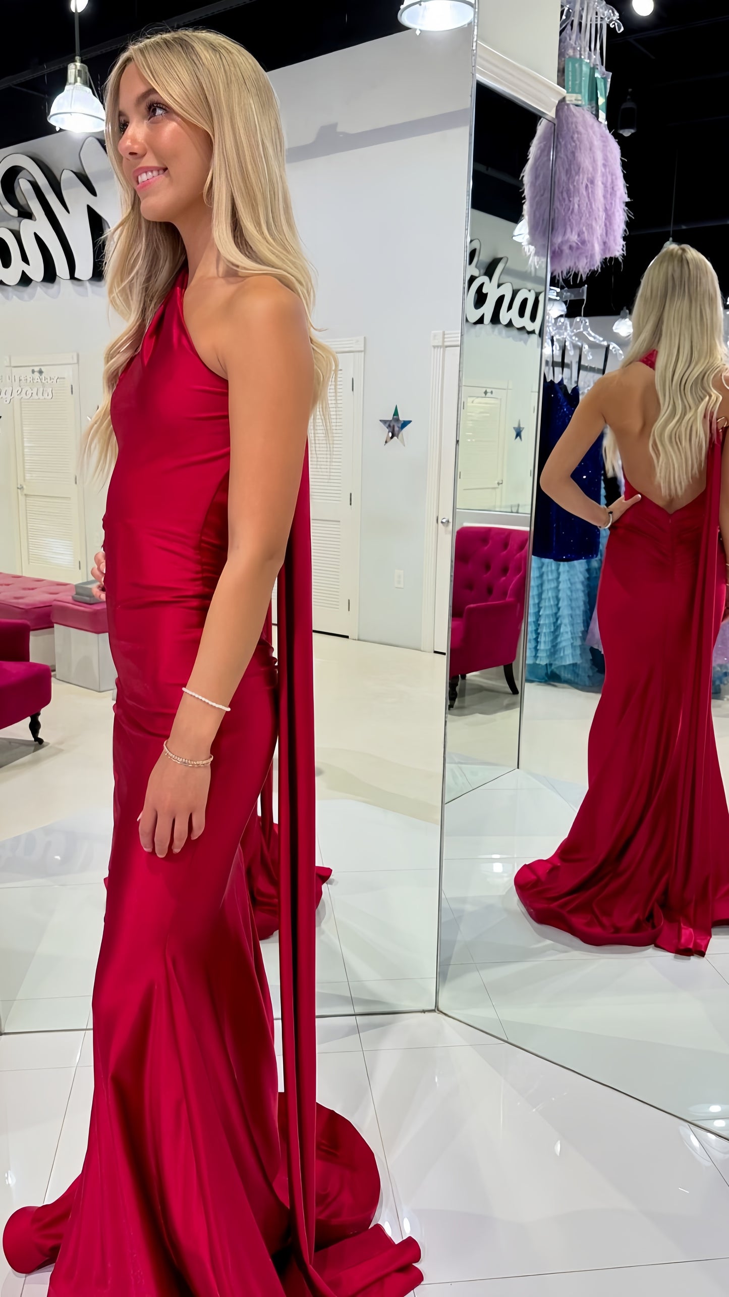 Red Mermaid Long Prom Dress, Open Back Party Gown