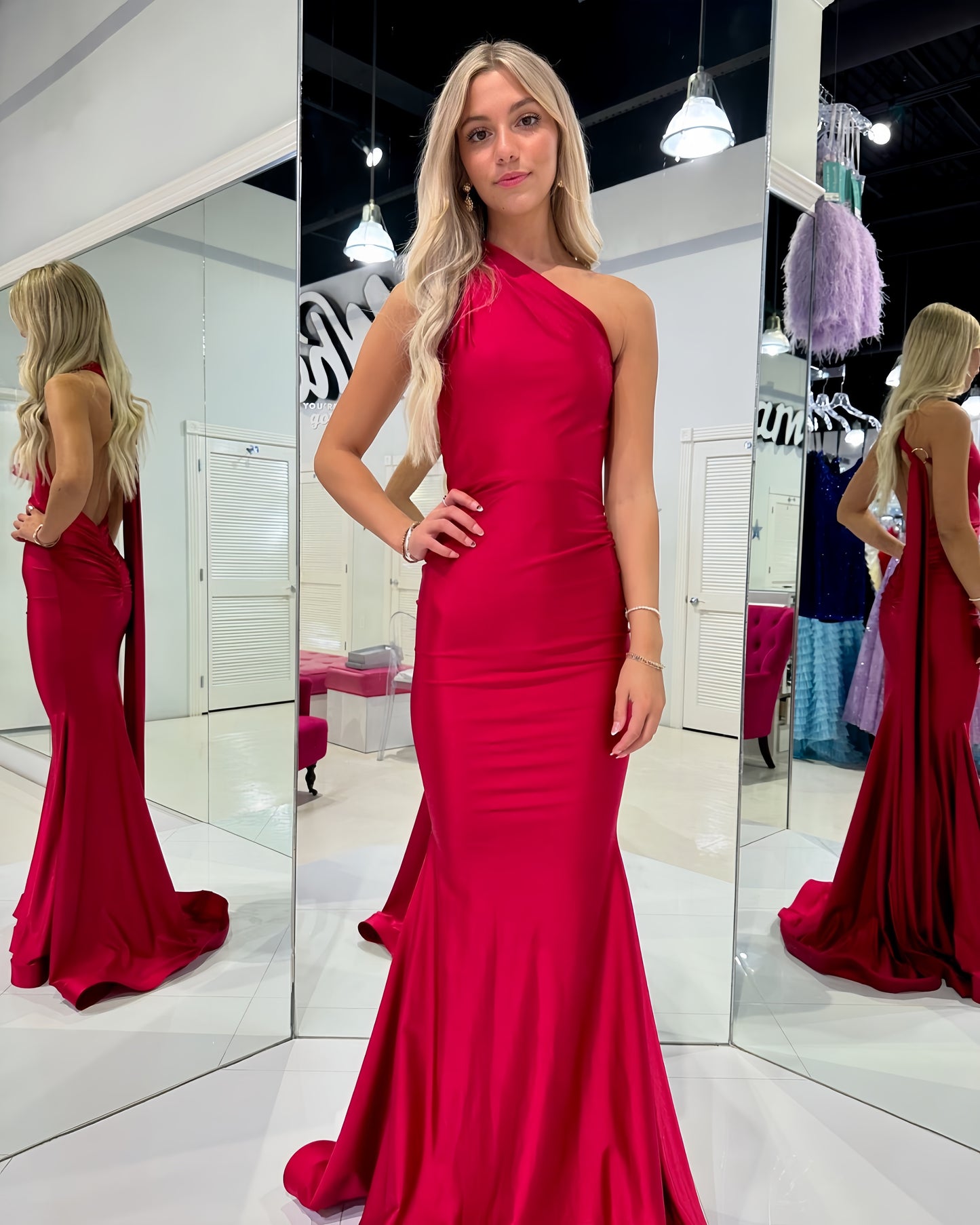 Red Mermaid Long Prom Dress, Open Back Party Gown