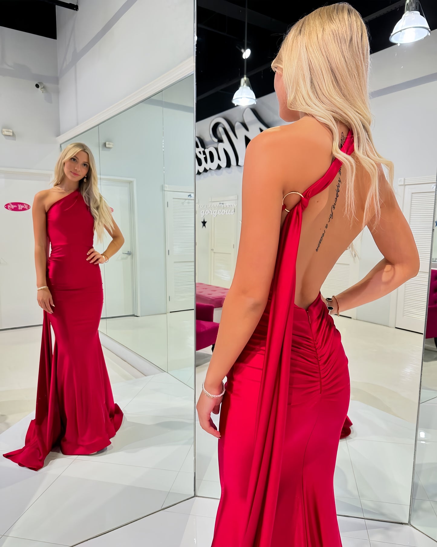 Red Mermaid Long Prom Dress, Open Back Party Gown