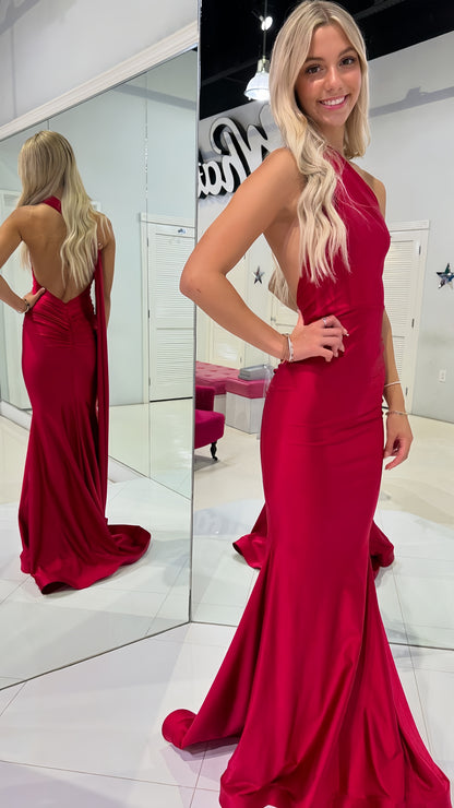 Red Mermaid Long Prom Dress, Open Back Party Gown