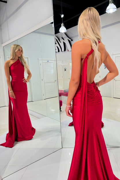 Red Mermaid Long Prom Dress, Open Back Party Gown