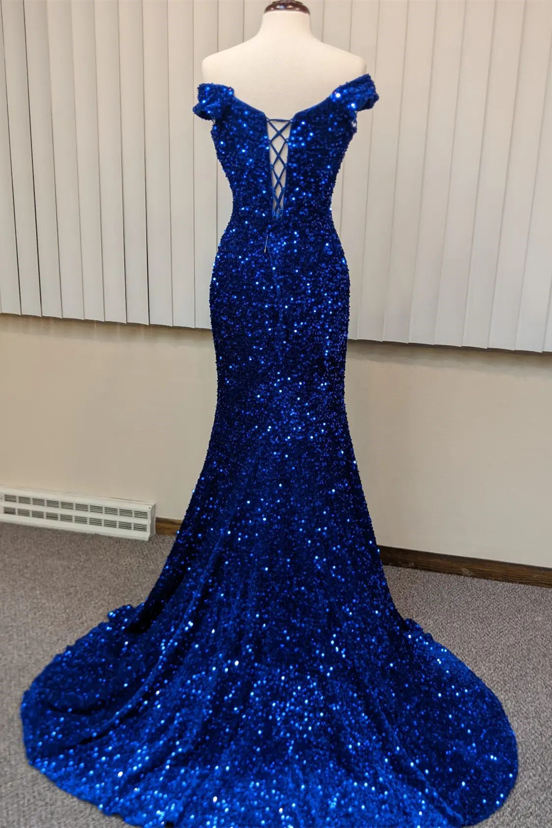 Red Sequin Mermaid Off the Shoulder Long Formal Dress