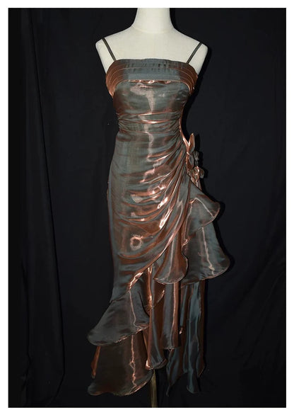 Retro Mermaid Spaghetti Straps Satin Long Party Dress Prom Dresses