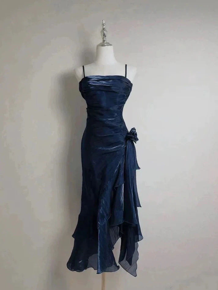 Retro Mermaid Spaghetti Straps Satin Long Party Dress Prom Dresses