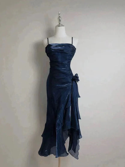 Retro Mermaid Spaghetti Straps Satin Long Party Dress Prom Dresses