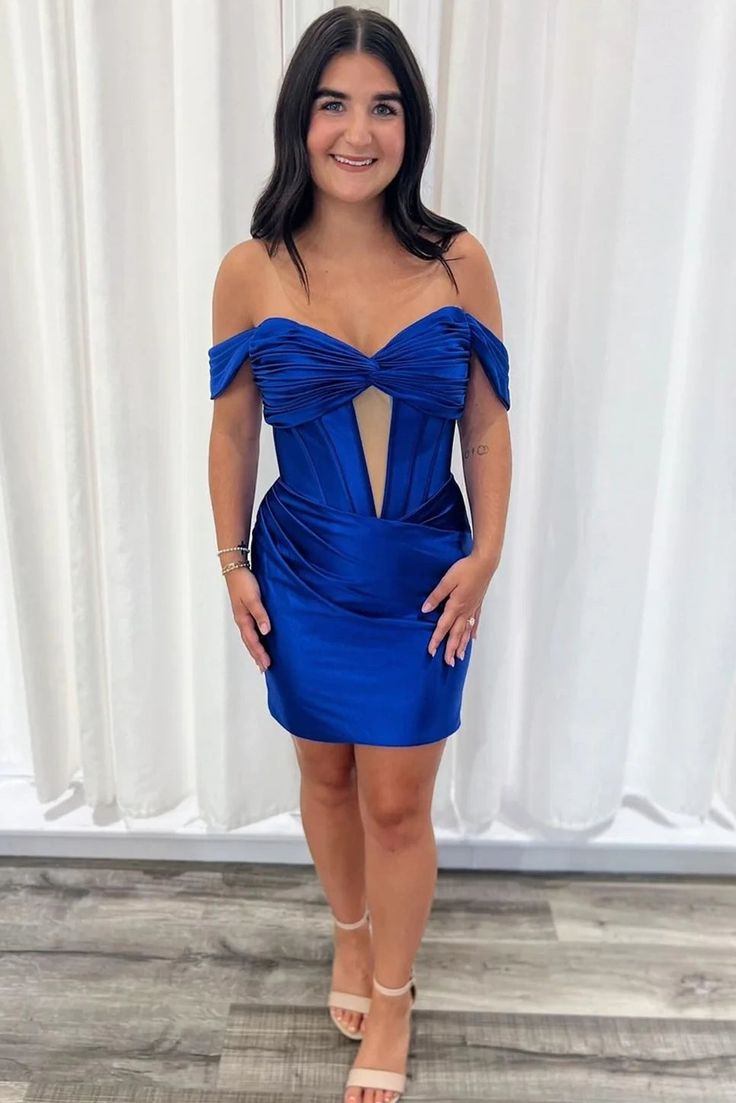 Royal Blue Tight Homecoming Dresses Off The Shoulder Short Prom Dress