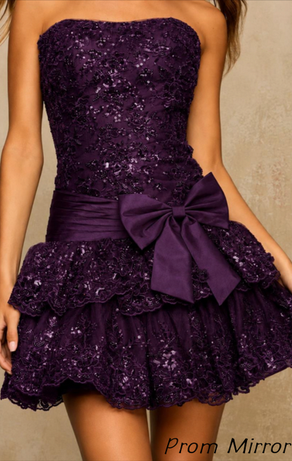 Flirty Blue Strapless Homecoming Dress Mini Sleeveless Applique with Bow