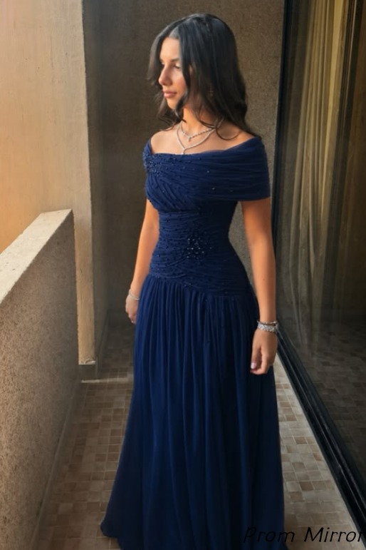 Off The Shoulder Pink Evening Prom Dress With Pearl Beaded