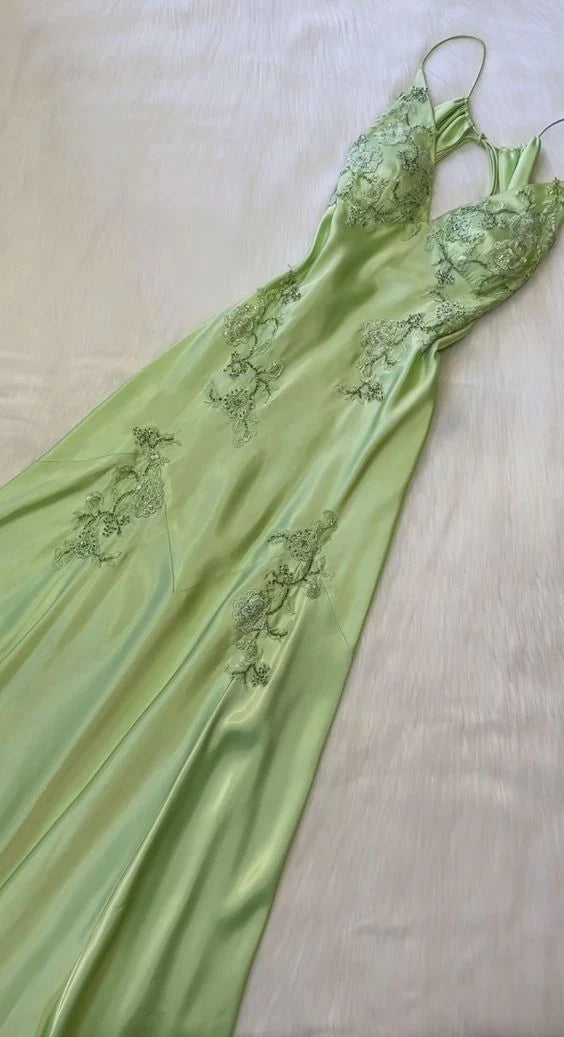 Sexy A Line Sage Green Satin Prom Dresses 21th Birthday Outfit