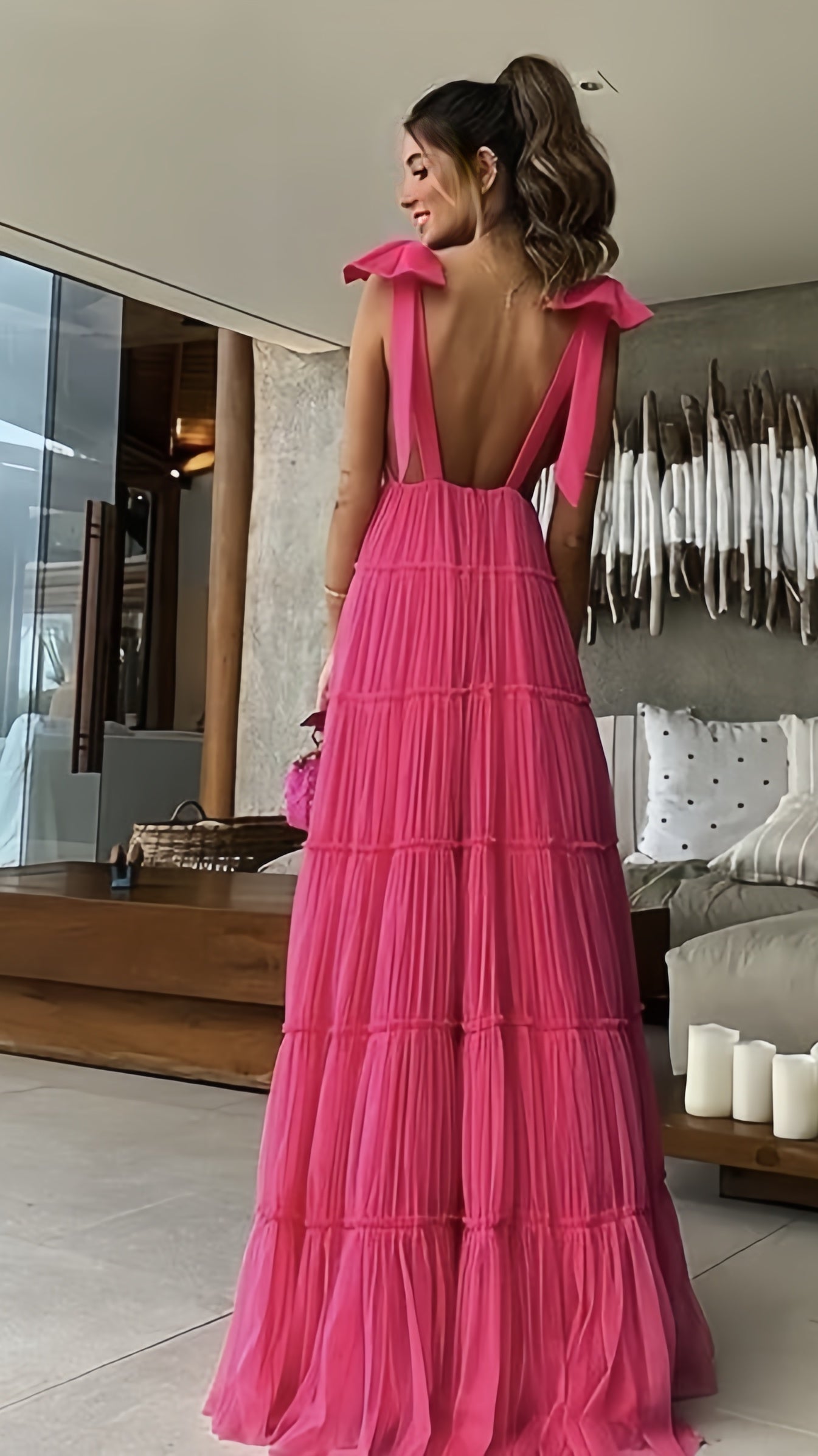 Sexy Hot Pink Prom Dresses, Tulle Evening Dresses, Long Party Formal Dress