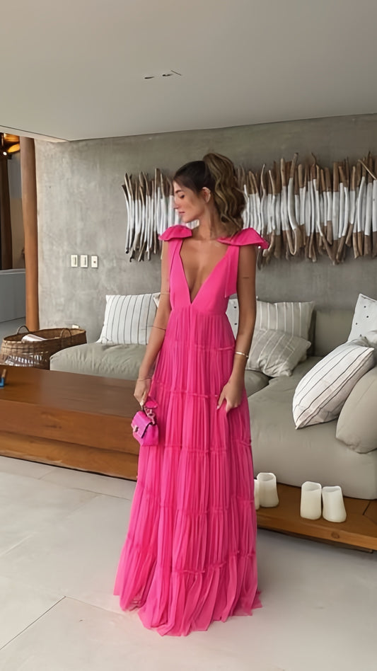 Sexy Hot Pink Prom Dresses, Tulle Evening Dresses, Long Party Formal Dress