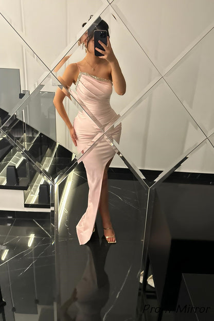 Sexy Pink One Straps Beaded Tight Party Dress
