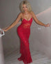 Red Sexy Long Evening Dress Shining Sequins Chiffon Party Gown V-neck Robe Side Fork Prom Dress