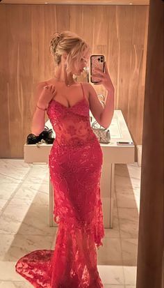 Sexy Red Lace Sequin Long Evening Prom Dress