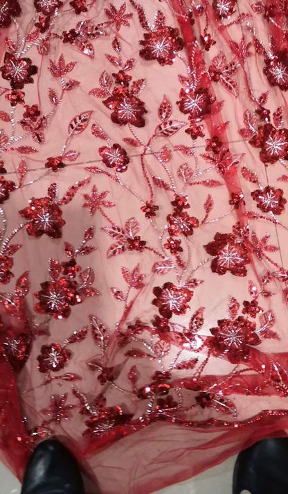 Sexy Red Lace Sequin Long Evening Prom Dress