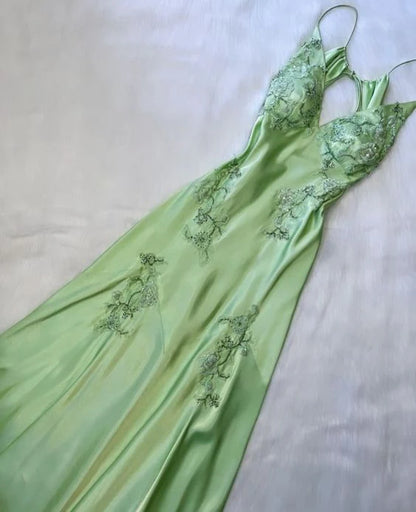 Sexy A Line Sage Green Satin Prom Dresses 21th Birthday Outfit