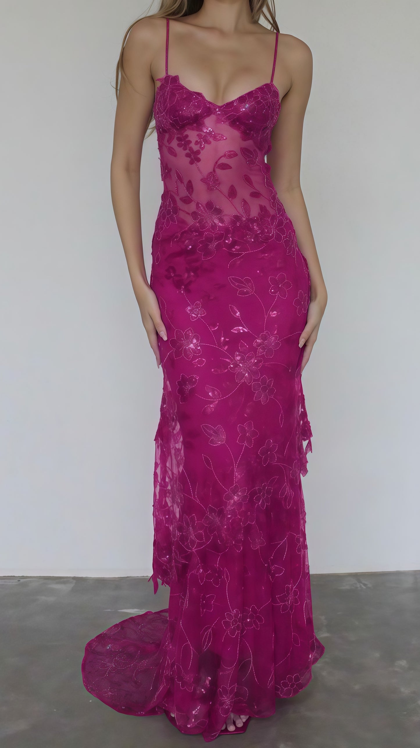 Sexy Red Lace Sequin Long Evening Prom Dress