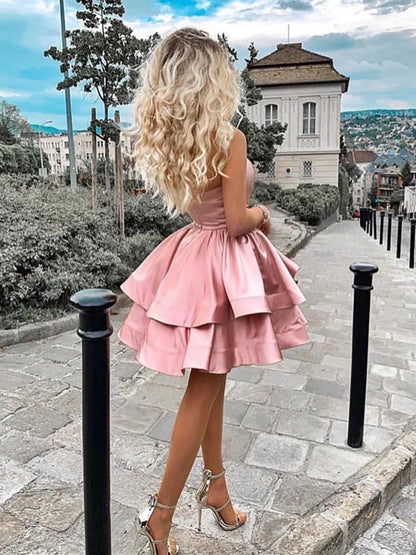 Short Satin Homecoming Dresses A-line Back to School Dresses Cocktail Dresses