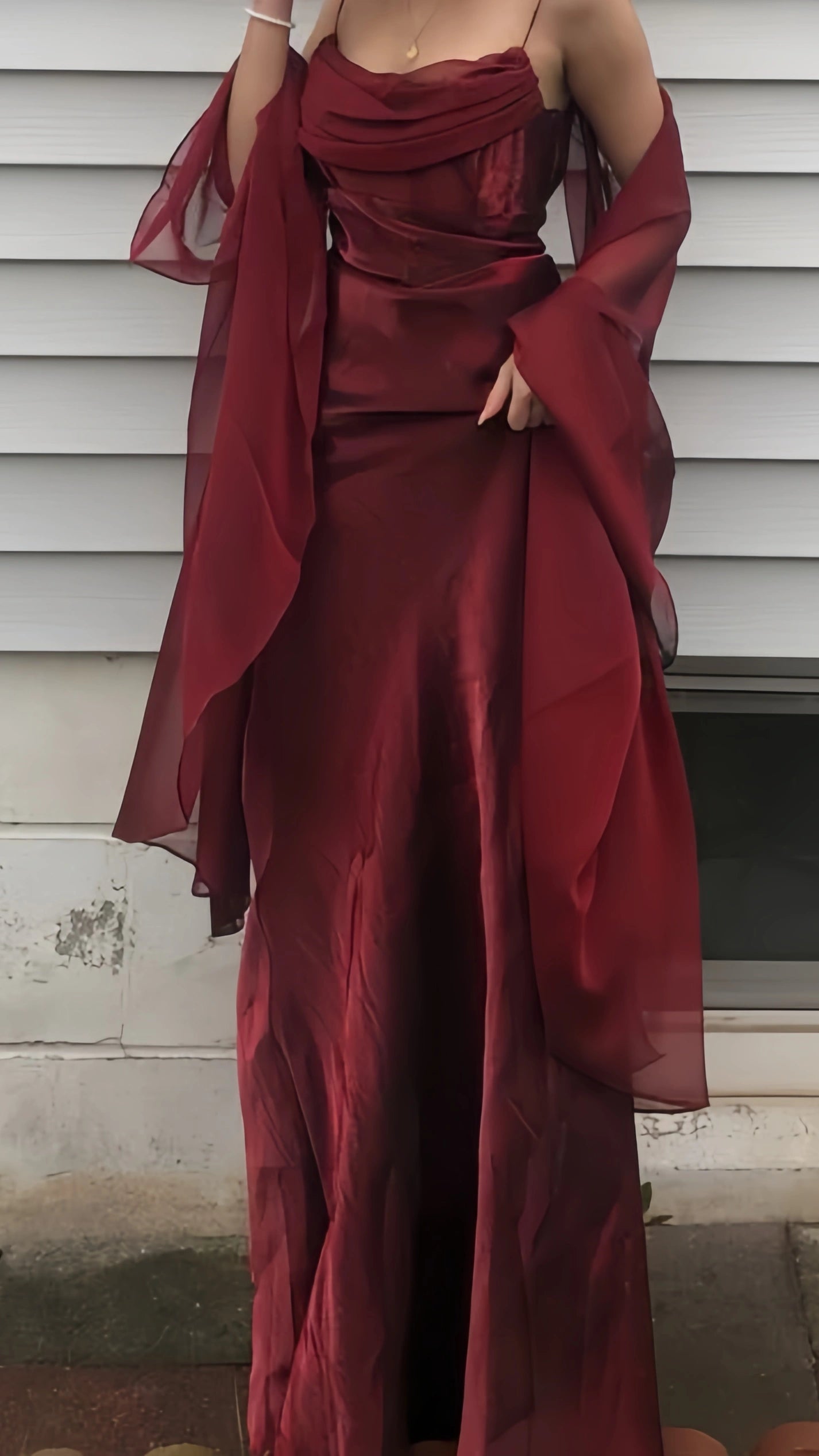 Simple Burgundy Prom Dresses, Spaghetti Straps Long Evening Formal Dress