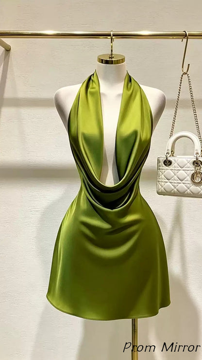 Simple Green Halter Sexy Homecoming Dresses
