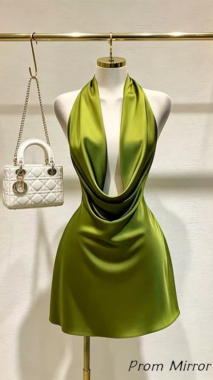 Simple Green Halter Sexy Homecoming Dresses