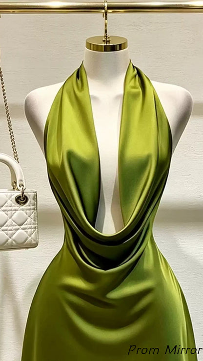 Simple Green Halter Sexy Homecoming Dresses