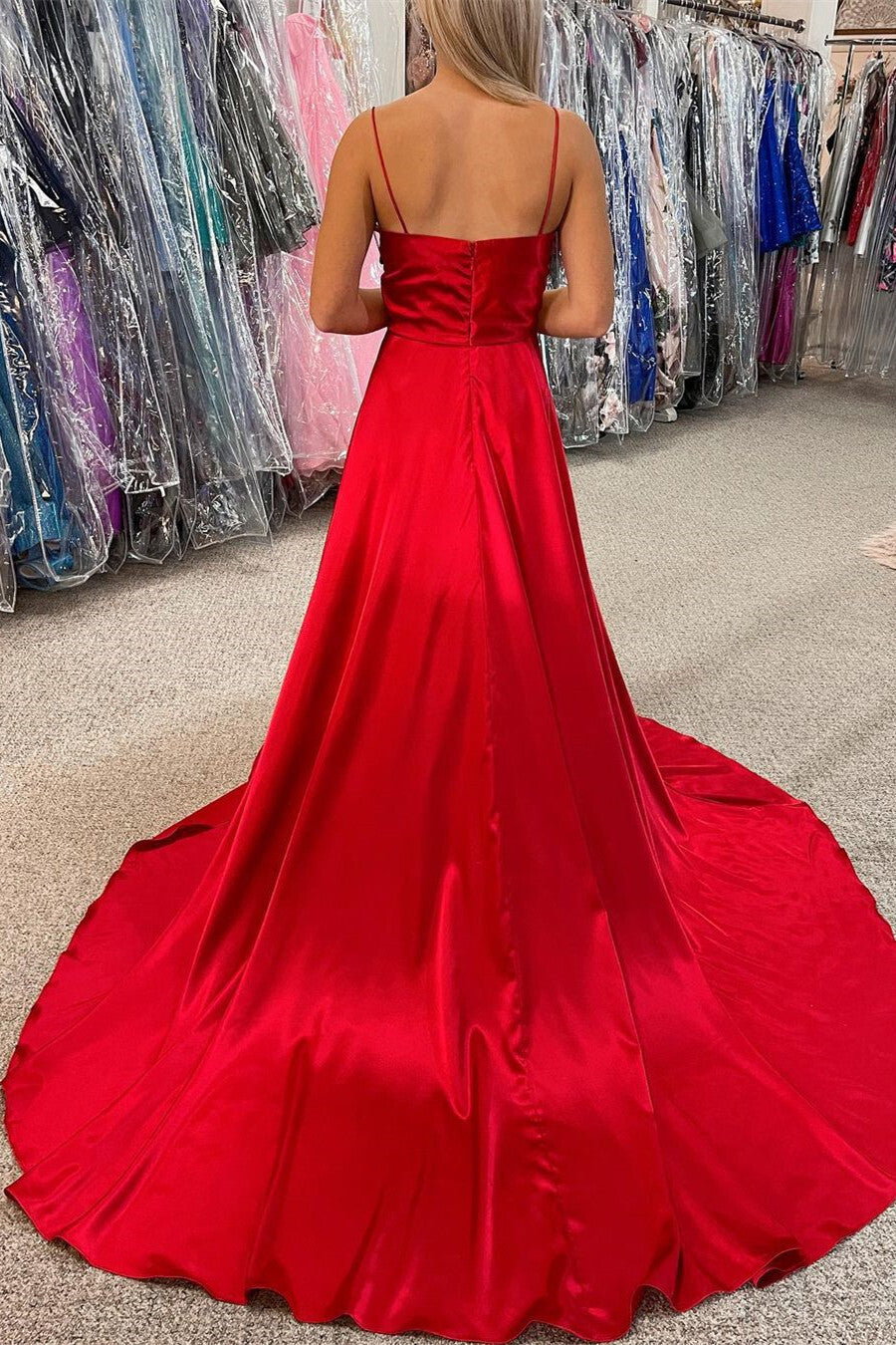 Simple Green A-line Spaghetti Straps Long Prom Dress