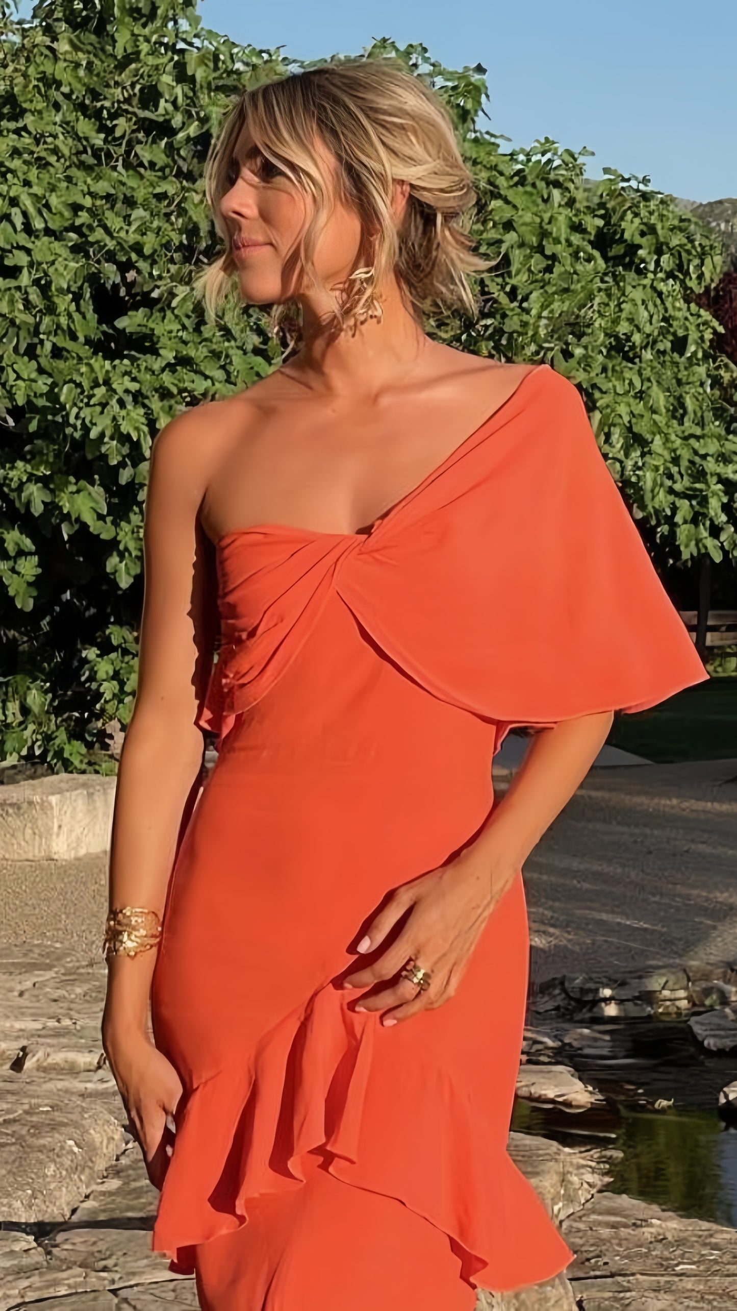 Slim Orange Ruffle Prom Dress