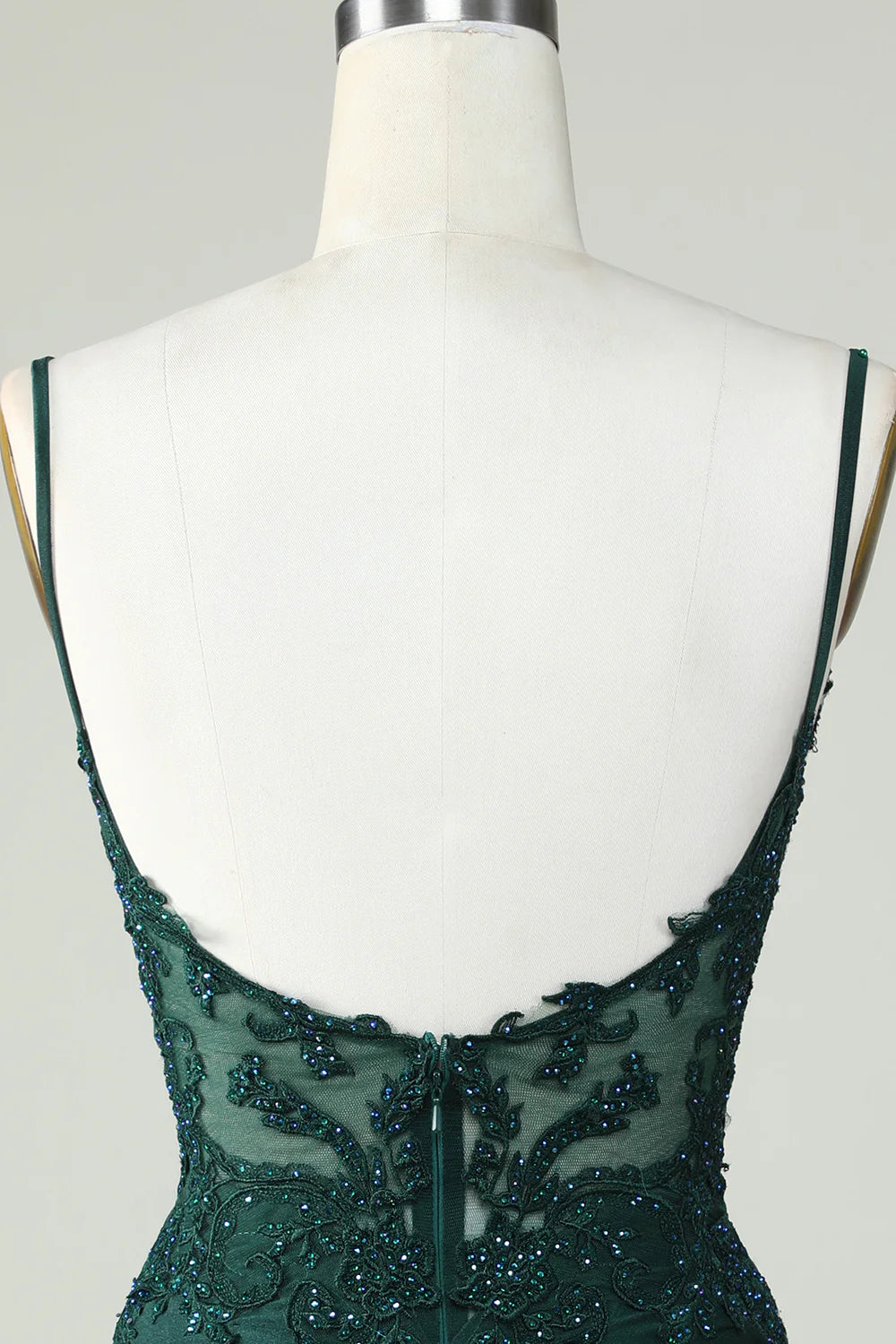 Spaghetti Straps Dark Green Corset Party Dress With Beading Homecoming Dresses