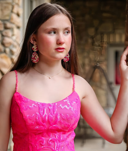 Spaghetti Straps Pink Homecoming Dress With Hem Tassel