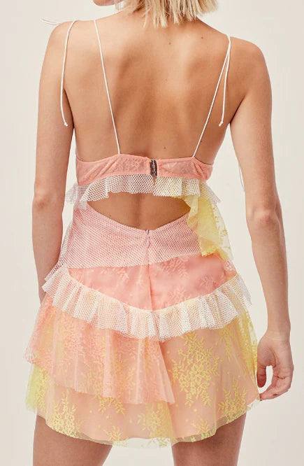 Spaghetti Straps Tulle Lace Homecoming Dresses Pink Yellow Short Dresses