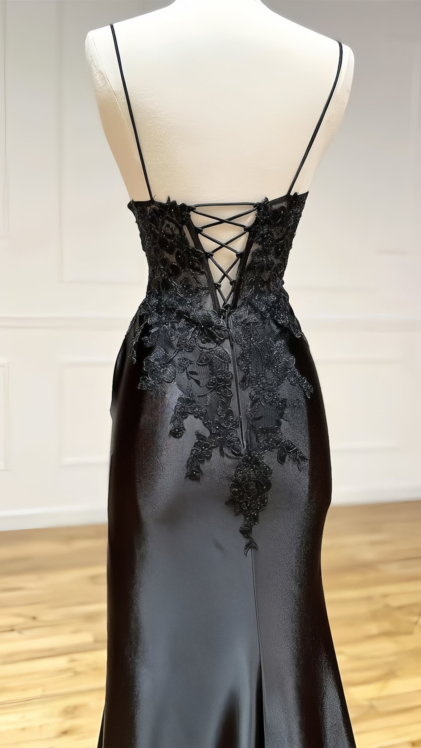 Spaghetti Straps V-neck Prom Dress, Appliques Evening Party Dress