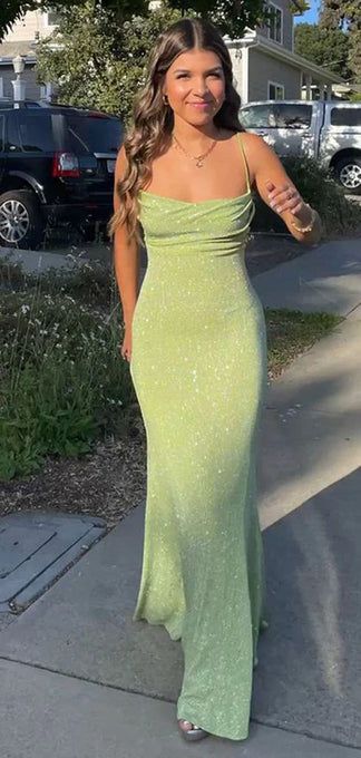 Mermaid Spaghetti-Straps Appliques Prom Dress