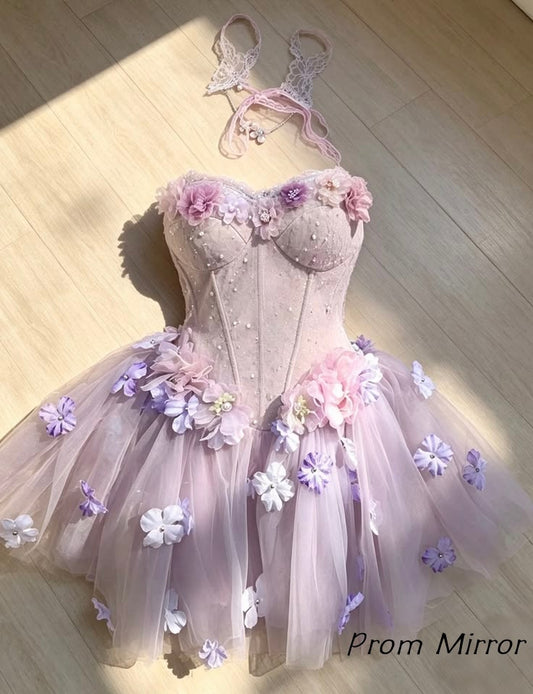 Spring Lilac Sweetheart Floral Homecoming Dresses Junior Party Gown
