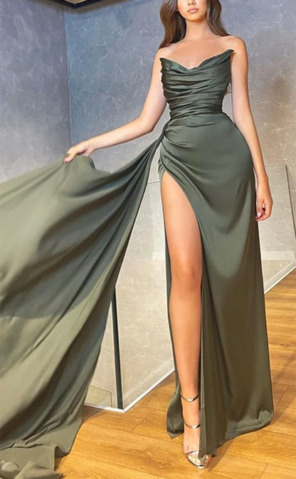 Strapless Bodycon Prom Dresses, Side Slit Evening Party Gown
