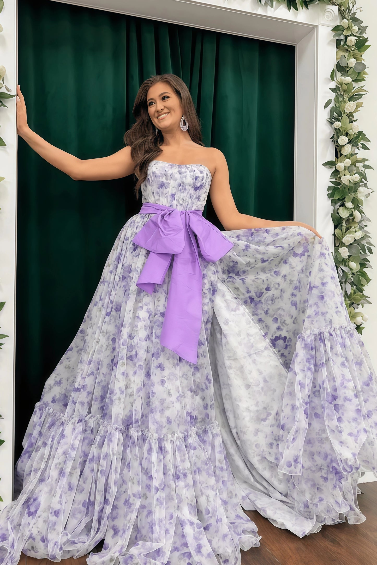 Strapless Floral A-Line Chiffon Prom Dress