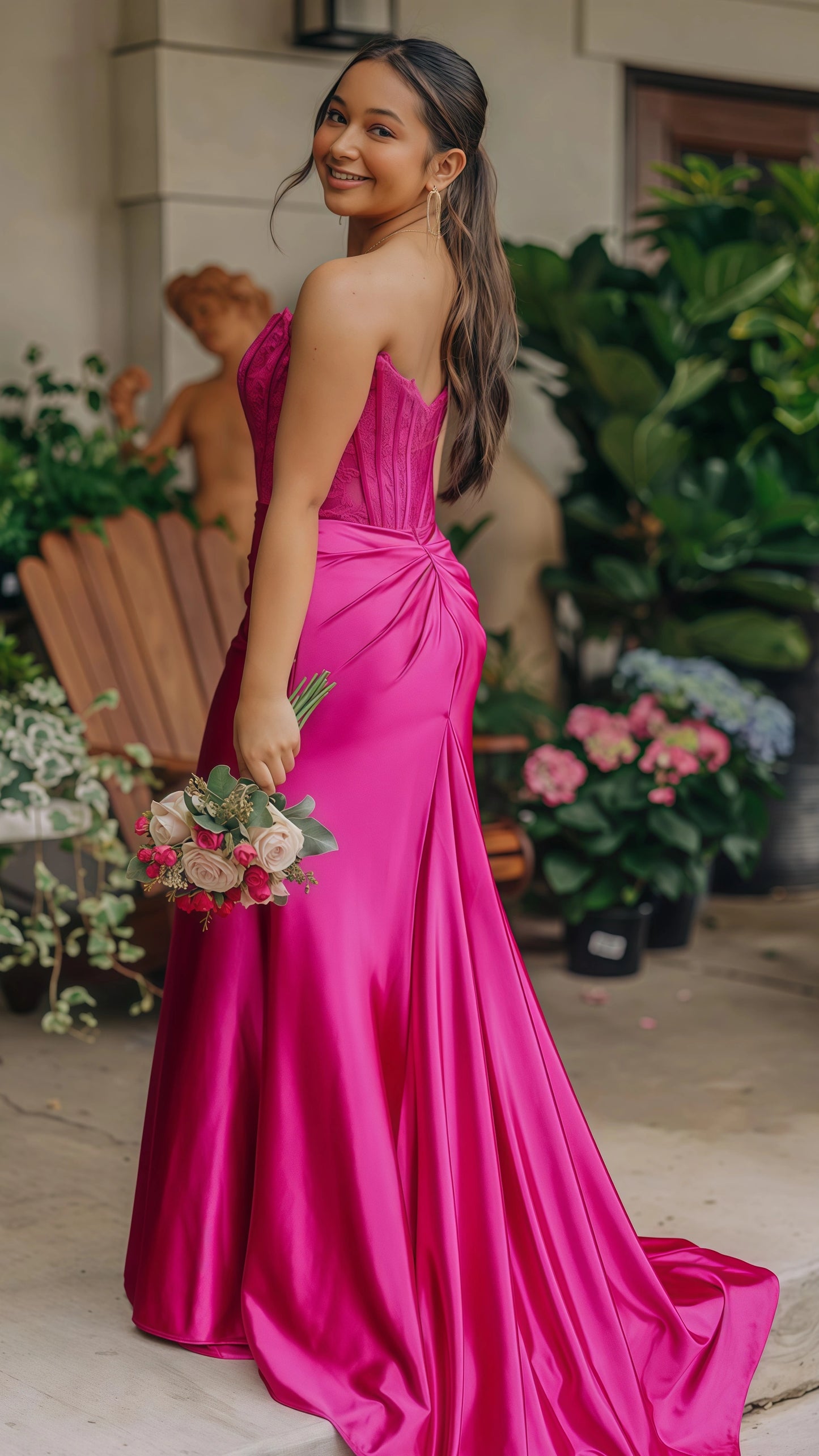 Strapless Mermaid Applique Satin Prom Dress