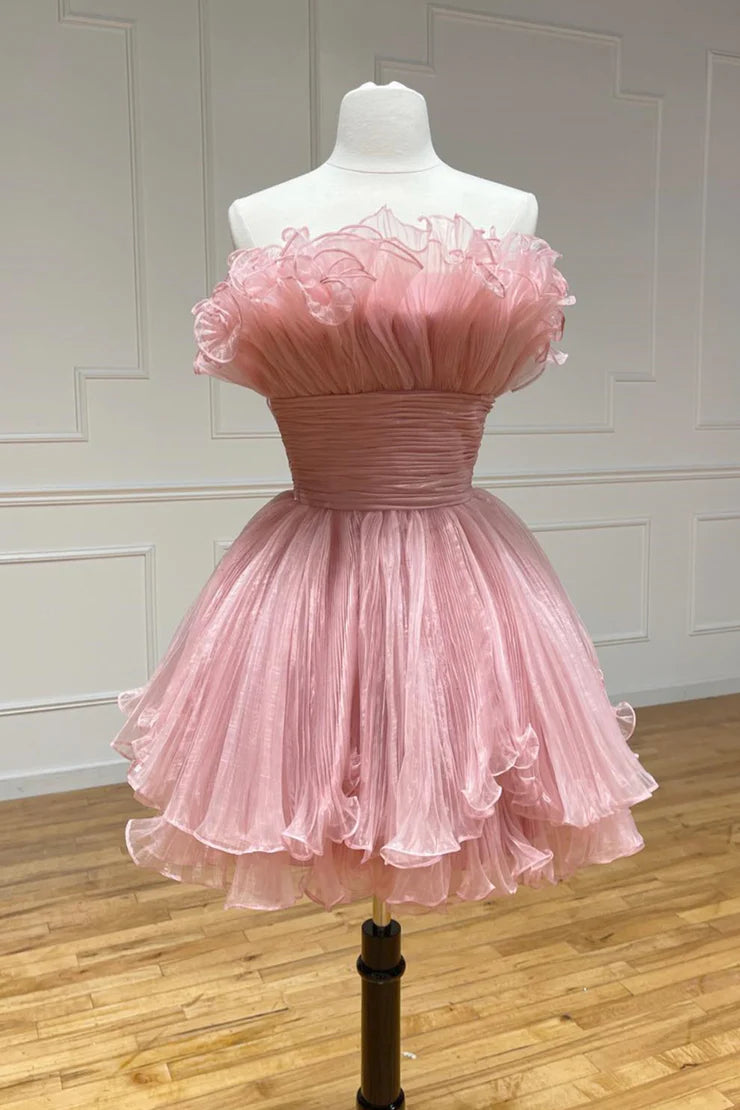 Strapless Ruffled Homecoming Dresses, Strapless Ruffled Short Formal Cocktail Dresses