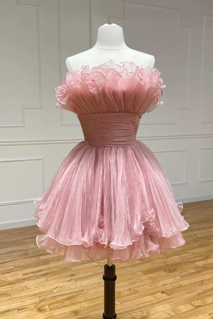 Strapless Ruffled Homecoming Dresses, Strapless Ruffled Short Formal Cocktail Dresses