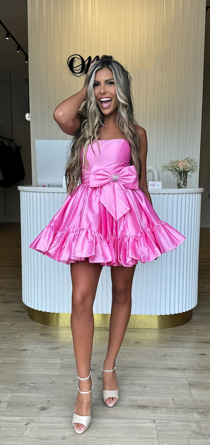 Strapless Pink A-Line Homecoming Dress With Bowknot