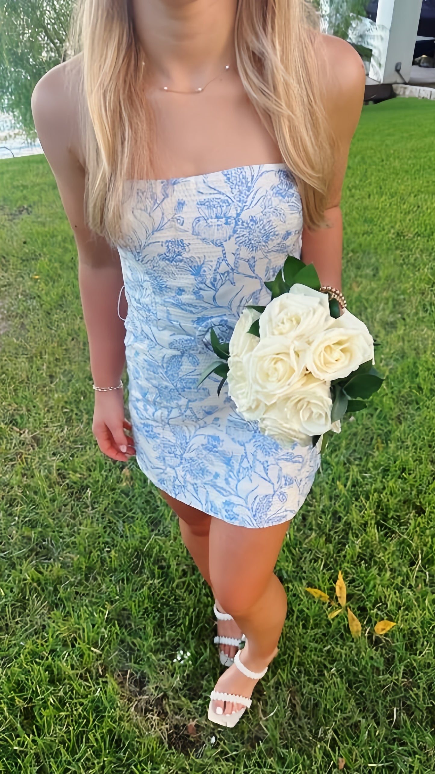 Strapless Printing Homecoming Dresses, Bodycon Party Dress, Short Hoco Dresses