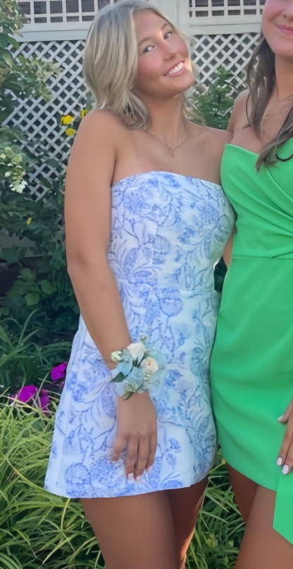 Strapless Printing Homecoming Dresses, Bodycon Party Dress, Short Hoco Dresses
