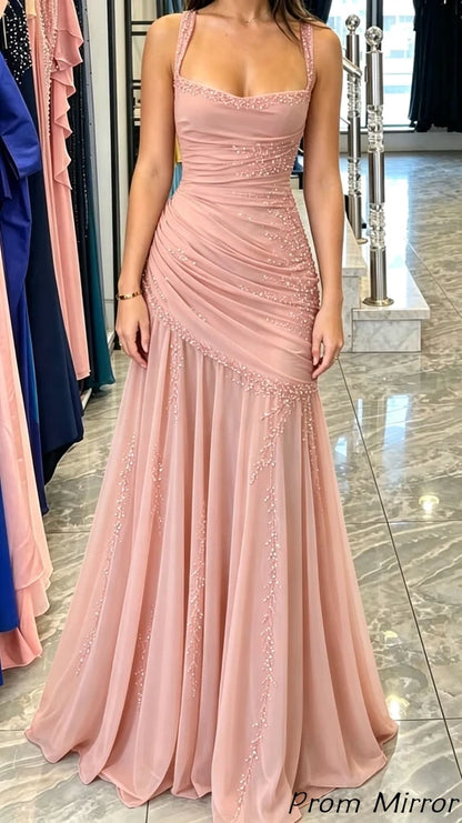 Stunning Burgundy Chiffon Mermaid Gala Gown Sleeveless Ruched Prom Dress