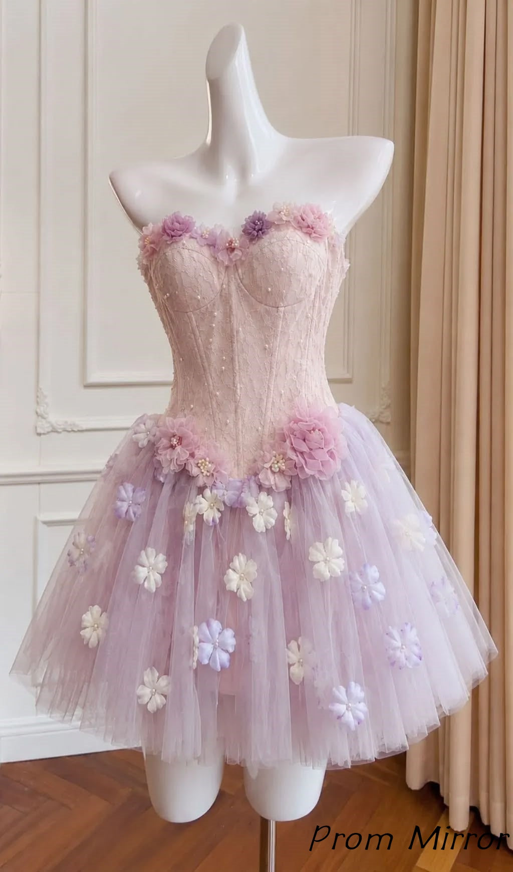 Sweet Floral Homecoming Dress Corset Beaded Hoco Dresses