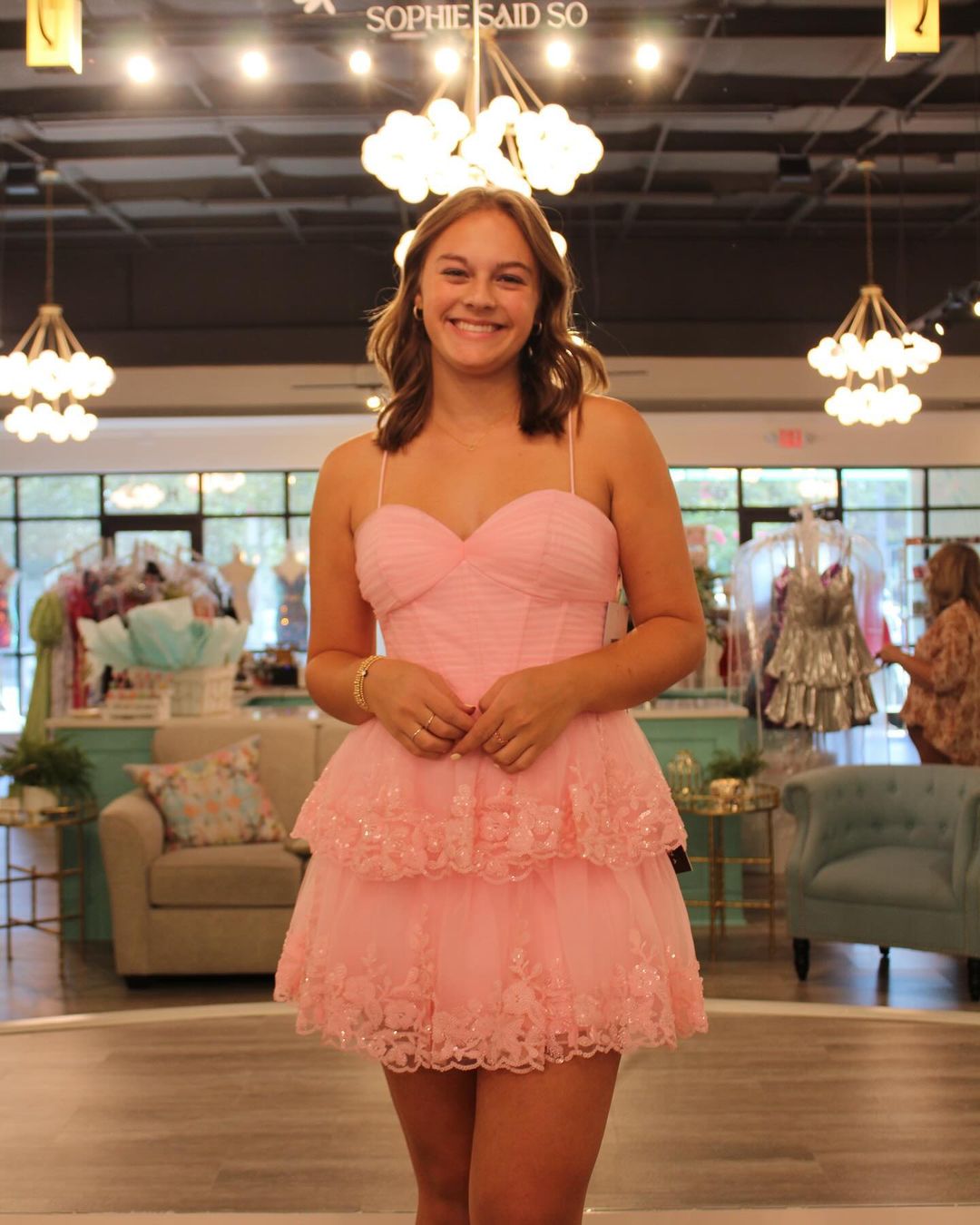 Sweet Blush Pink Lace Homecoming Dress