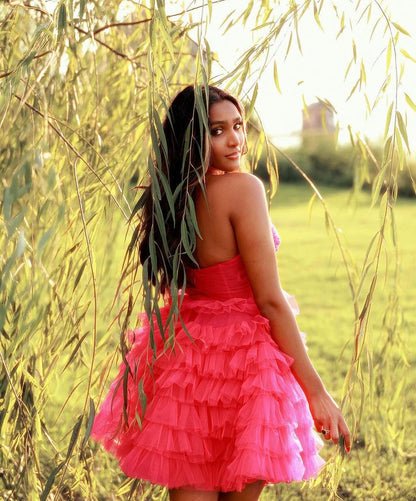 Sweet Pink Tulle A-Line Ruffles Homecoming Dresses